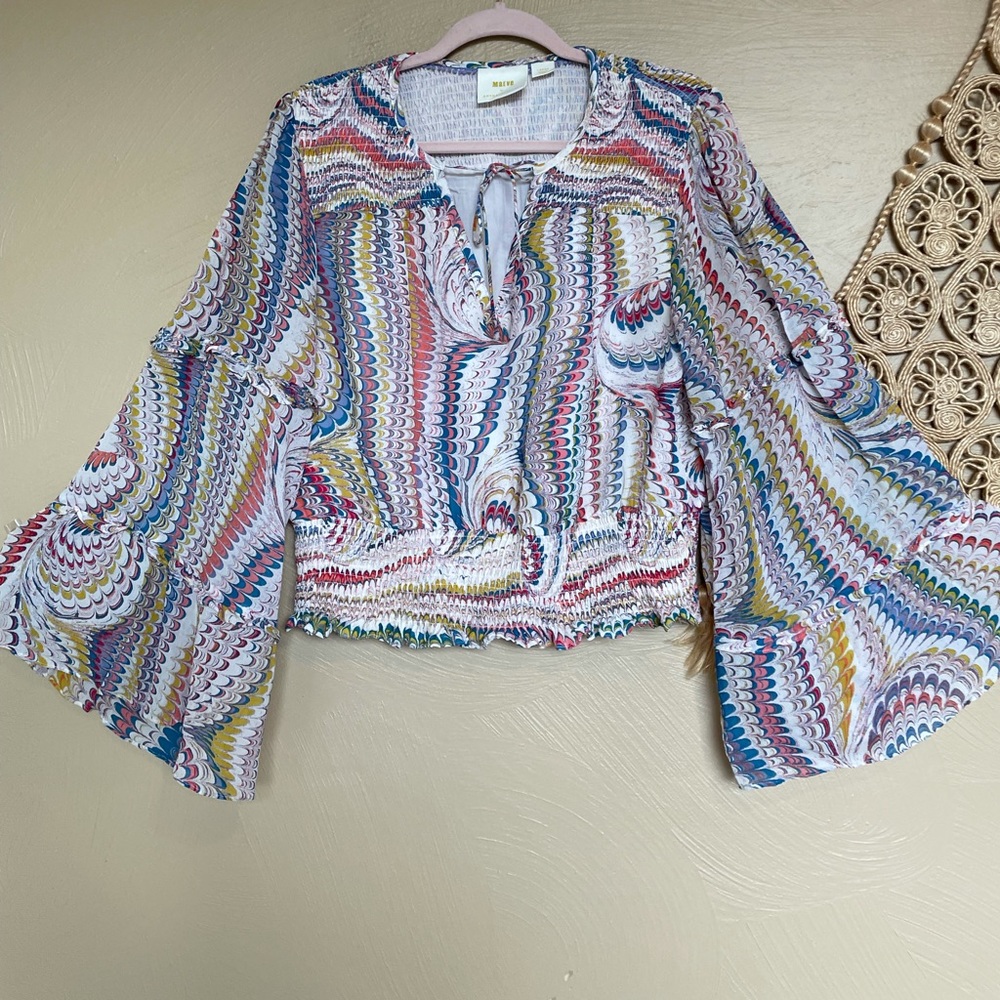 Anthropologie Colorful Wave Pattern Blouse